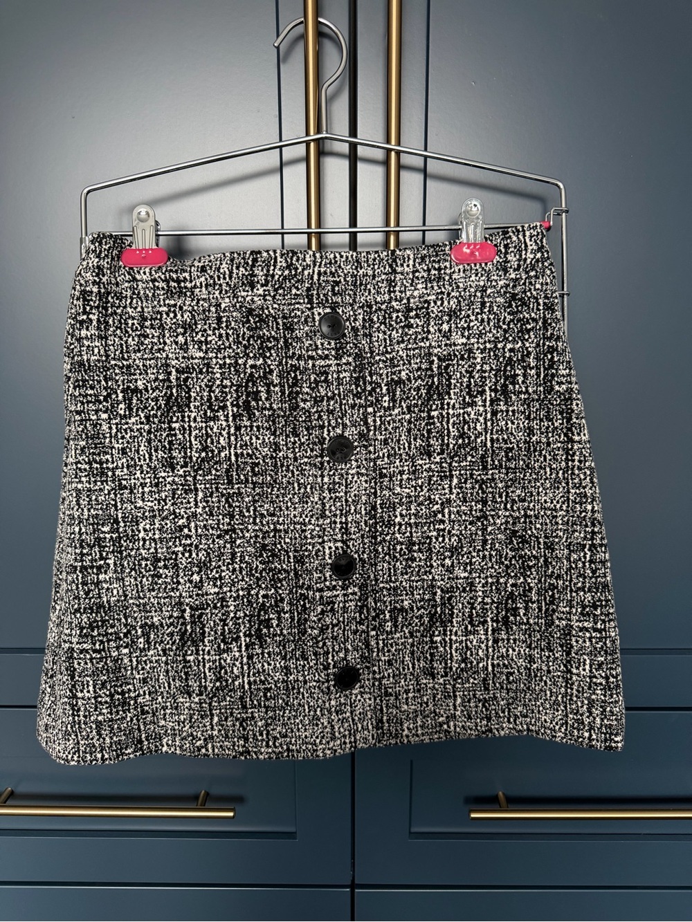 DKNY Black and White Tweed Button-Front Mini Skirt